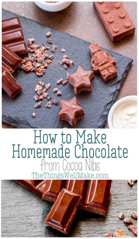 Avoid emulsifiers and other unwanted ingredients and control the process by making your own homemade chocolate bars from cocoa nibs. #chocolate #cacao #cocoa Cocoa Nibs Recipes, Cacao Nibs Recipes, Tuesday Recipes, Chocolate Bar Recipe, Cacao Recipes, Homemade Chocolate Bars, Making Chocolate, Desserts Snacks, Cocoa Nibs