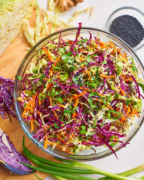 Recipe: Sesame Ginger Slaw | The Kitchn Ginger Slaw, Bbq Side Dishes, Pulled Beef, Asian Slaw, Carrot Greens, Sesame Ginger, Potluck Dishes, Slaw Recipes, Green Cabbage