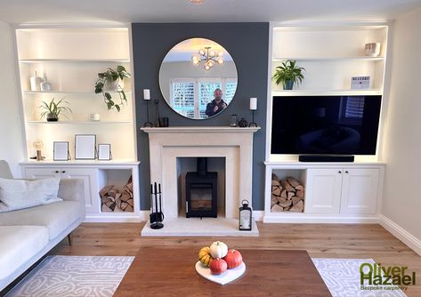 Fireplace Alcoves, Alcove Ideas Living Room, Alcove Units, Log Burner Living Room, Alcove Shelving, Lounge Room Styling, Feature Wall Living Room, Built In Shelves Living Room, House Makeovers