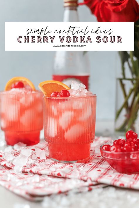 Simple Cherry Vodka Sour Recipe - bits and bites Cherry Vodka Drinks, Vodka Sour Recipe, Cherry Vodka Sour, Bits And Bites, Vodka Sour, Cherry Vodka, Vodka Soda, Cherry Cocktail, Sour Mix