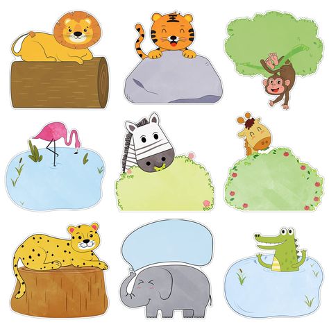 PRICES MAY VARY. 👍 PACKAGE INCLUDES. 45 Pcs safari animal cutouts for bulletin board with 60 glue points. High-quality material, printed on both sides of cardstock. 6'' large size. 👍 ANIMAL DESIGN. 9 vivid safari animals, contain leopard, crocodile, elephant, flamingo, giraffe, lion, zebra, lion, tiger and monkey. Kids love these cute animals. 👍 JUNGLE CLASSROOM DECOR. These animal accents make a great addition to any display featuring nature, outdoor, science or animal themes. Use jungle ani Lion Theme Classroom, Safari Classroom Ideas, Jungle Name Tags, Safari Classroom Theme, Jungle Classroom Theme, Jungle Safari Theme Classroom, Animal Print Classroom, Safari Theme Classroom, Outdoor Science