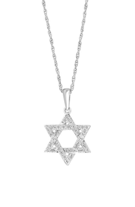 EFFY Sterling Silver Pavé Diamond Star of David Pendant Necklace - 0.23 ctw. | Nordstromrack Star Of David Necklace, Star Of David Pendant, Diamond Guide, Diamond Star, Star Of David, Chain Ring, Silver Diamonds, Sterling Silver Necklace, Pave Diamonds