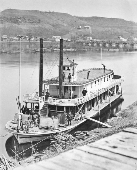 Notice the boat is "wooding up" -- taking on fuel. It took a lot of wood to fuel steamboat boilers. Huck Finn, What Kind Of Man, Adventures Of Huckleberry Finn, River Boat, Steam Boats, The Boat, New Adventures, Set Design, Marina Bay Sands