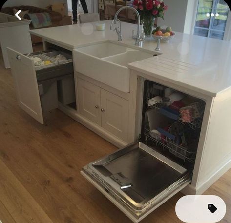 White Kitchen Sink In Island, Kitchen Island Custom Ideas, Kitchen Island Sink And Stove, Small Kitchen Sink Island, Sink In Island Kitchen Layout Rectangle, Kitchen Island With Sink On Side, Kitchen Two Sinks, Sink On Side Of Island, Dishwasher Kitchen Island