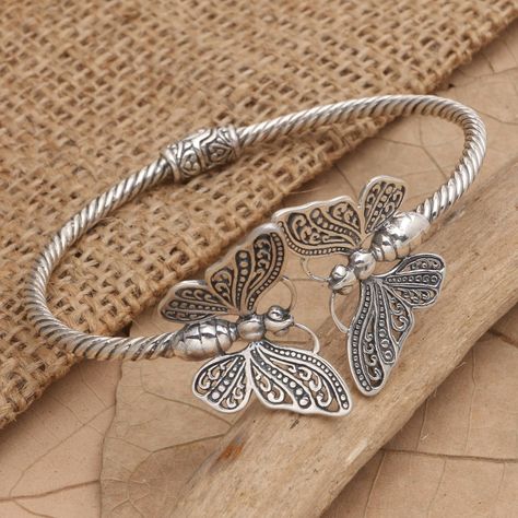 Silver Kada Designs For Women, Breslate Design For Girl, Metal Bracelet Ideas, Silver Bracelet For Women Indian, Sterling Silver Butterfly Bracelets, Butterfly-shaped Sterling Silver Bracelet, Silver Sterling Silver Butterfly Bracelet, Butterfly Shaped Silver Bracelet Gift, Silver Butterfly Bracelets For Gifts