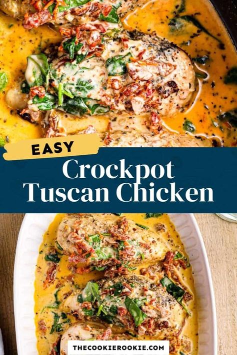 Crockpot Tuscan Chicken, Crock Pot Tuscan Chicken, Tuscan Chicken Recipe, Italian Dinner Recipes, Tuscan Chicken, Recipes Crockpot, Healthy Crockpot, Crockpot Recipes Slow Cooker, Dinner Recipes Crockpot