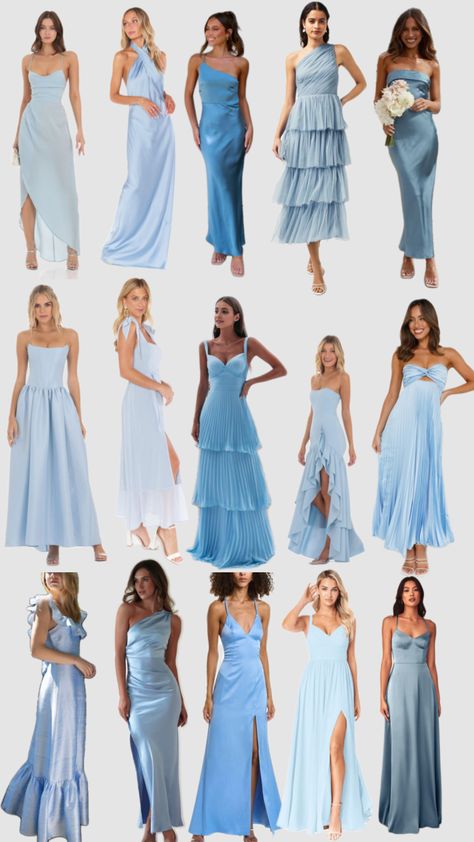 Blue bridesmaids dress inspo 🩵 Periwinkle Bridesmaid Dresses, Blue Bridesmaids Dress, Modest Spring Outfits, Blue Wedding Guest Dresses, Sky Blue Bridesmaid Dresses, Dress Code Wedding, Light Blue Wedding, Long Blue Dress, Bridesmaid Dress Styles