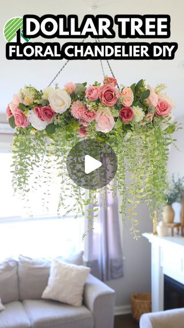 Bethany (Bargain Bethany) on Instagram: "DIY Hula Hoop Chandelier! Comment “LINK” for a link for floral used. #dollartree #dollartreediy #dollartreefinds #dollartreehaul #summerdiys #weddingdecor #diywedding" Ceiling Party Decor Ideas, Hula Hoop Flower Chandelier, Hula Hoop Ideas, Hoola Hoop Lights Diy Chandelier, Diy Floral Chandelier Hula Hoop, Hola Hoop Chandelier, Flower Hoop Backdrop, Ceiling Floral Decor, Diy Hanging Flowers From Ceiling