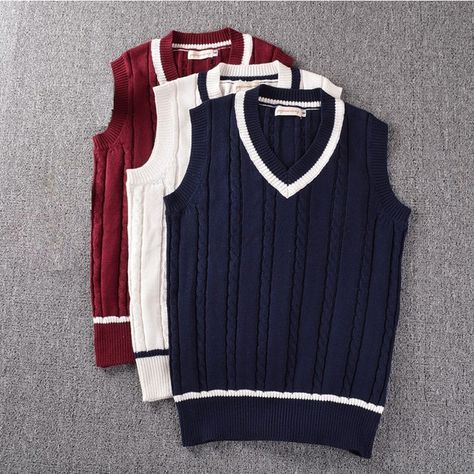 2016 JK College British Style Uniforms V-neck Sleeveless Sweater Knit Twist School Uniform Sweater Vest For Male And Female Style School Uniform, Uniform Sweater, Vest For Girls, Vest Sweaters, Sweaters Vest, Cable Knit Sweater Womens, Sweater Vests, Uniform Fashion, Sweater Tank Top