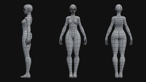 ArtStation - Low-Poly Female Base Mesh, Andrew Chacon Blender Topology, Low Poly Female, Pose Anatomy, 3d Topology, Character Anatomy, 3d Karakter, Character Reference Sheet, Low Poly Character, Character Turnaround