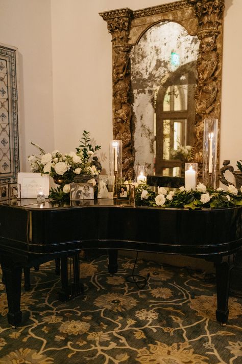 Piano Wedding Decor, Piano At Wedding, Memory Table Wedding Display, Wedding Entrance Table, Wedding Memory Table, Piano Wedding, Entrance Table Decor, Memory Table Wedding, Wedding Features