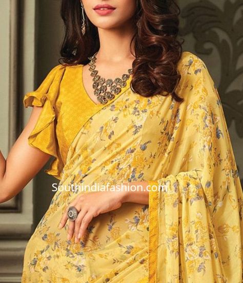 chiffon saree blouse 2 Chiffon Saree Blouse Design, Chiffon Saree Blouse, Long Sleeve Blouse Designs, Chiffon Blouses Designs, Sleeveless Blouse Designs, New Saree Blouse Designs, Sari Blouse Designs, Silk Saree Blouse Designs, Blouse Designs Silk