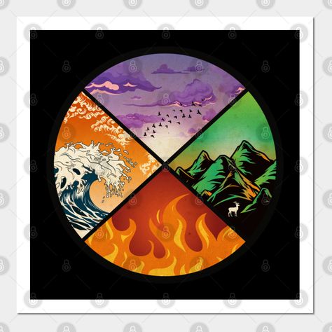 Fire Water Earth Air Wallpaper, Four Elements Painting, 4 Elements Painting, Earth Element Drawing, Water And Fire Art, 5 Elements Of Nature Illustration, 5 Elements Of Nature Art, 4 Elements Art, Wicca Elements