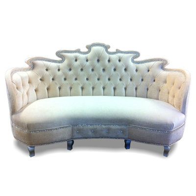 "Pearl" velvet with Jackie-o-silver buttons, crystal tacks, and silver legs. Any time that you enjoy wasting is not wasted time (this includes all the time spent on your Sofa.) Curl up with a good book or a season of bad reality TV and let your inner sloth rejoice. Haute House Home Alexander 84" Velvet Armless Sofa in Blue/Gray | Size 45.0 H x 84.0 W x 38.0 D in | Perigold Rococo Sofa, Unusual Furniture, Haute House, Victorian Furniture, Armless Sofa, Furniture Couch, Adjustable Beds, Luxury Sofa, Upholstered Platform Bed