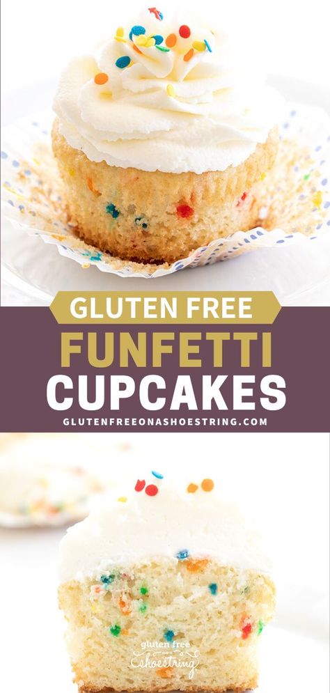 Festive homemade gluten free Funfetti cupcakes with fluffy buttercream frosting are the perfect way to make anything a celebration. They’re made in a small batch that can easily be doubled. #GlutenFree #Dessert #Cupcakes #Funfetti Cupcakes Small Batch, Funfetti Cupcake Recipe, Fluffy Buttercream Frosting, Gluten Free Cupcake Recipe, Fluffy Buttercream, Cupcakes Funfetti, Funfetti Cupcakes, Best Gluten Free Desserts, Easy Gluten Free Desserts