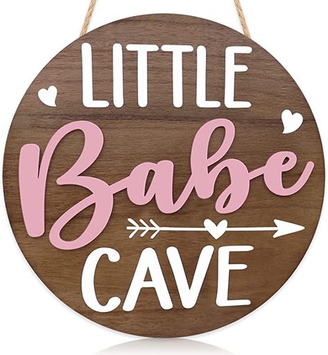 Amazon.com: Little Babe Cave Sign Wooden Circle Door Sign for Little Girl Nursery Room Wall Art Natural Wood Baby Toddler Kids Bedroom Living Room Hanging Rustic Woodland Decor- Tender Pink : Baby Babe Cave Sign, Babe Cave, Wooden Room, Wooden Door Signs, Girl Nursery Room, Nursery Room Boy, Fa Fal, Hiasan Bilik, Woodland Decor