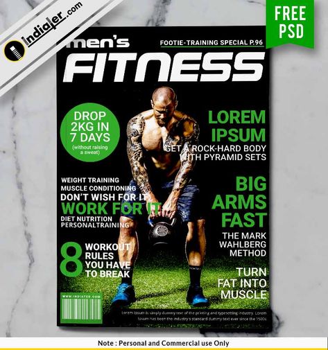 Fitness Magazine Cover, Mens Fitness Magazine, Templates Facebook, Magazine Cover Page, Photoshop Flyer, Photoshop Ideas, Psd Flyer Templates, Psd Flyer, Free Magazines