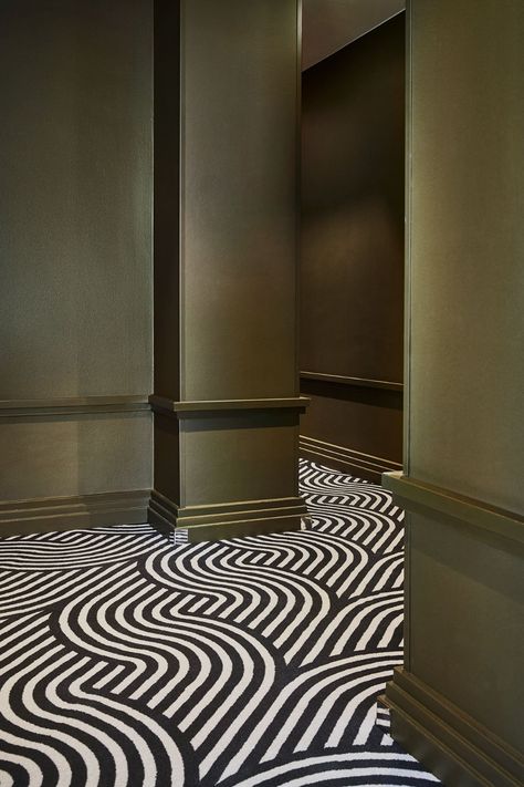 Photography by Mikko Ryhänen. Marble Bar Top, The Overlook Hotel, Room 237, Art Deco Hotel, Hotel Corridor, Corridor Design, Overlook Hotel, Geometric Carpet, Glazed Tiles