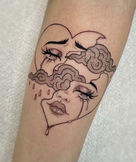 Bigger Patchwork Tattoo, Helpless Romantic Tattoo, Heart With Tears Tattoo, Coverup Tattoo Ideas For Women Wrist, Garden Hand Tattoo, Heart Pill Tattoo, Two Faced Tattoo Woman, Heart Break Tattoo Design, Cloud With Face Tattoo