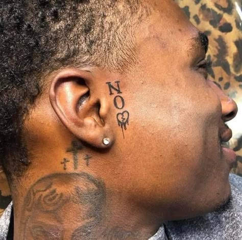 No Love Tattoo, Mens Face Tattoos, Small Face Tattoos, Money Bag Tattoo, Black Men Tattoos, Best Neck Tattoos, Face Tats, Small Neck Tattoos, Side Neck Tattoo