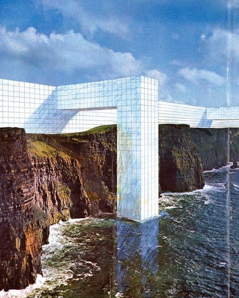 The Continuous Monument (On the Rocky Coast), by Superstudio Paper Architecture, Rem Koolhaas, Conceptual Architecture, Outdoors Tattoo, Architecture Collage, Architecture Student, Aesthetic Vintage, Architecture Model, Ny Times