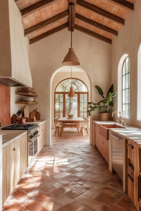 60 Spanish-Style Kitchen Ideas (Mediterranean Design) Arizona Style Homes Interior Design, La Spanish Style Home, Portuguese House Interior Design, Mediterranean Villa Interior Decor, Spanish Villa Home Interior, Contemporary Spanish Villa, Spanish Style Apartment Decor, Mexico Home Interior, Arizona Style Homes