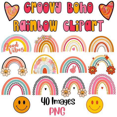 Groovy Clipart, Groovy Rainbow, Retro Clipart, Rainbow Retro, Rainbow Clipart, Boho Theme, Retro Rainbow, English Language Arts, Preschool Classroom