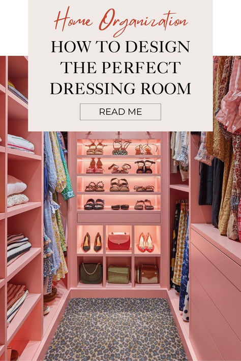 BARBIECORE PINK DRESSING ROOM Walk In Dressing Room Ideas, Tiny Dressing Room Ideas, Feminine Dressing Room, Dressing Room Guest Room Combo, Colourful Dressing Room, Pink Dressing Room, Dressing Room Lighting, Neville Johnson, Erica Davies