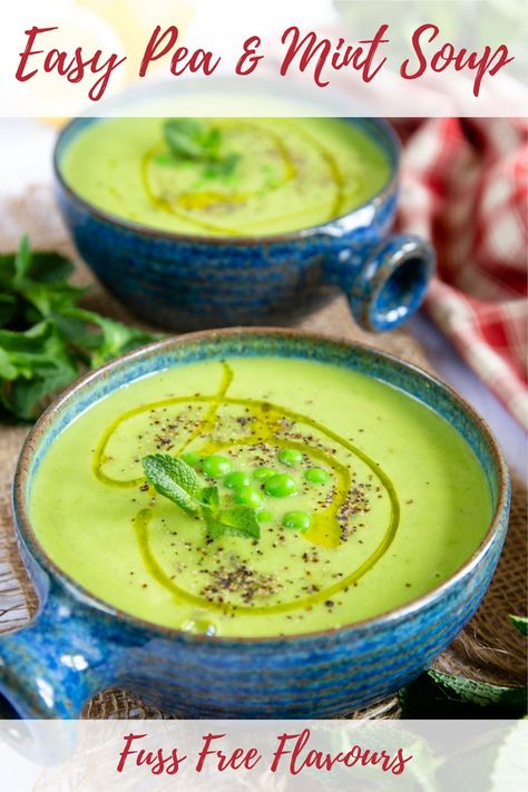 Pea and mint soup is a classic British recipe that just sings of spring and summer. Simplicity is everything here, and just a few ingredients produce the brightest, punchiest flavours. You will use peas and fresh spices to bring out this spring soups flavour! |how to make pea soup| easy pea soup| #soup #spring Pea Soup With Mint, Mint Pea Soup, Spring Pea Soup, Pea Mint Soup, Easy Pea Soup, English Peas Recipe, Pea And Mint Soup, Mint Soup, Salmon Soup