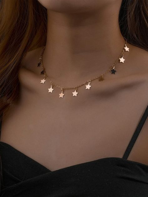 Tiny Star Necklace, Letter Charm Necklace, Metal Pendant Necklace, Pretty Jewelry Necklaces, Star Necklace Silver, Star Necklace Gold, Star Pendant Necklace, Stone Beaded Necklace, Gold Necklace Set