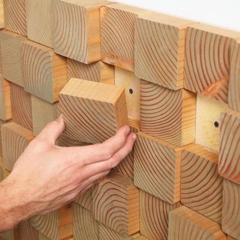 Cut blocks in different sizes to create a textured look for your wall.  Skill level: Intermediate Wood Wall Design, Into The Wood, Fa Fal, Block Wall, Wood Panel Walls, Creative Wall, Into The Woods, Wooden Wall Art, Wall Treatments