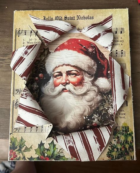 Broken Canvas, Busted Canvas, Altered Canvas, Winter Decorations Diy, Mixed Media Crafts, Christmas Canvas, Paper Designs, Canvas Projects, Christmas Makes