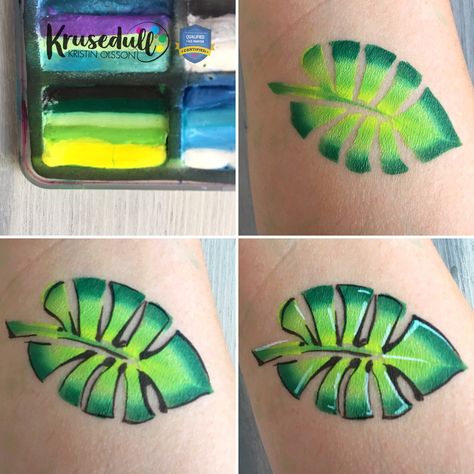 Tropical leaf painting step by step Face Painting Images, Face Painting Flowers, Face Painting Tips, Adult Face Painting, Face Painting Tutorials, Arm Painting, Face Painting Easy, Face Paint Makeup, Kids Face Paint