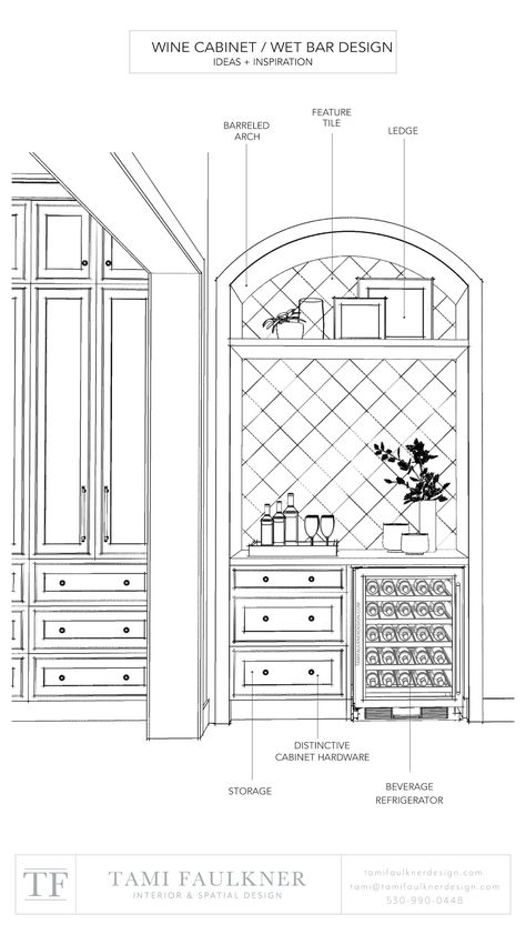 Wine Cabinet Design, Tami Faulkner, Wet Bar Designs, Bar Nook, Bar Flooring, Home Wet Bar, Bar Cabinets, Custom Floor Plans, Bar Display