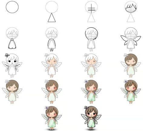 How to Draw a Fairy - 18 Steps to Create Your Own Fairy Cute Easy Fairy Drawings, Kawaii Fairy Drawing, Fairy Drawing Ideas Easy, Fairy Garden Drawing Ideas, How To Draw Fairy, How To Draw A Fairy Step By Step, How To Draw A Fairy, How To Draw Fairies, Easy Fairy Drawing