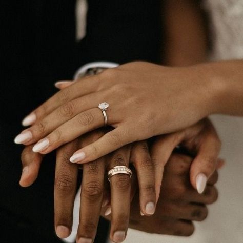 Marriage Esthetics, Marriage Asethic Black, Black Women Engaged, Black Love Wedding Photo Ideas, Small Wedding Black Couple, Newly Weds Aesthetic, Gold Wedding Rings Black Women, Black Married Couple Aesthetic, Married Aesthetic Black Couple