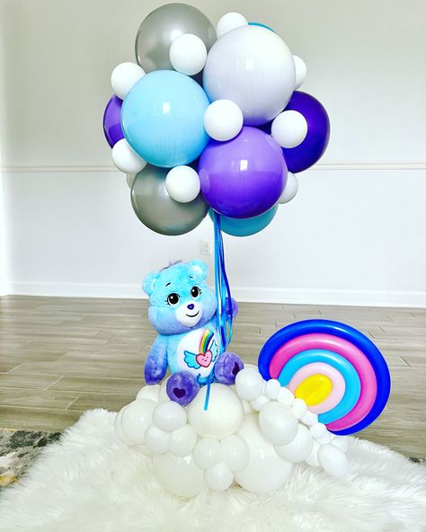 Care Bear Table Decorations, Care Bear Table Centerpieces, Care Bear Backdrop Ideas, Carebear Decoration, Care Bear Balloon Arch, Carebear Centerpiece, Care Bears Centerpieces, Care Bear Centerpieces, Care Bears Party Ideas