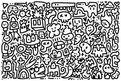 Hand drawn cute doodle illustration desi... | Premium Vector #Freepik #vector #doodle #contemporary #doodle-illustration #cute-line Mr Doodle Wallpaper, Cute Line Art Doodles, Pattern Doodle Art, Line Doodle Art, Doodle Packaging, Doodle Graphic Design, Line Art Doodles, Doodle Logo, Doodle Poster