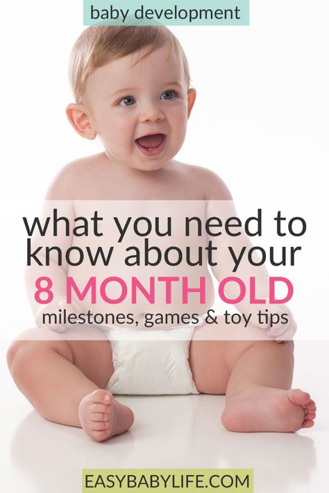 The cute little 8-month-old. Here's a great guide to 8-month-old baby development milestones, tips on games to play and toy tips for 8-month-old babies. 8-month-old baby activities, things to do with an 8-month-old baby, 8-month-old baby tips. #baby Baby Developmental Milestones, Baby Development Chart, Baby Development Milestones, 8 Month Baby, Baby Development Activities, Toddler Milestones, Development Milestones, Baby Sitting, Newborn Hacks