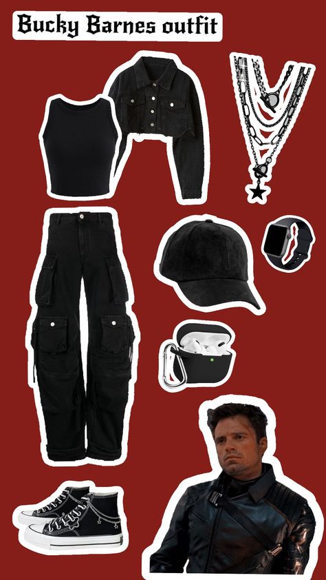 Bucky Barnes Aesthetic Outfits, Bucky Barnes Outfit Women, Winter Soldier Inspired Outfits, Outfits Based On Marvel Characters, Bucky Inspired Outfits, Bucky Barnes Outfit Inspiration, Loki Inspired Outfit Casual, Marvel Clothes Aesthetic, Bucky Barnes Halloween Costume