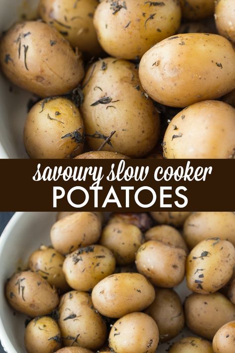 Savoury Slow Cooker Potatoes - Tender mini potatoes bursting with savoury flavour with every bite! This side dish is easy to make and well loved by all. Crockpot Side Dishes, Potatoe Recipes, Slow Cooker Potatoes, Small Potatoes, Simply Stacie, Paleo Slow Cooker, Crock Pot Potatoes, Crockpot Ideas, Mini Potatoes