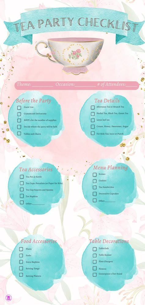 tea party checklist, free tea party checklist Activities To Do At A Tea Party, Kitchen Tea Party Ideas, Tea Party Birthday For Adults, Adult Tea Party Birthday Themes, Tea Time Table Decoration, Proper Tea Party, Yea Party Activities, Tea Cup Strawberries, Afternoon Tea Theme Party