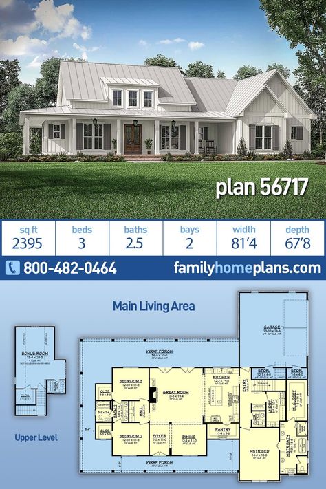 Farmhouse Floor Plans, Porch House Plans, Bedroom Barndominium, Country Craftsman, Farmhouse Style House Plans, Building Homes, Barn Homes, Farmhouse House, Wrap Around Porch