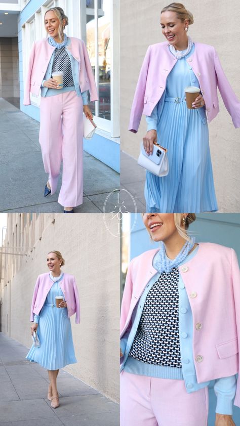 Pink And Blue Outfits, European Summer Fashion, Spring Workwear, Colour Combinations Fashion, Blue Outfits, Color Blocking Outfits, Color Combinations For Clothes, Outfits To Wear, Old Money Style