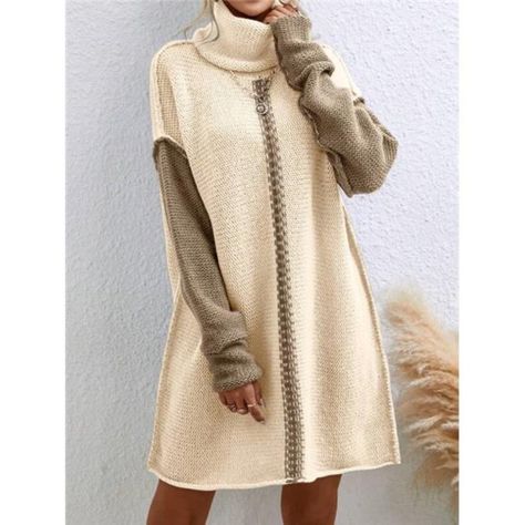 -Color: Apricot -Style: Casual -Pattern Type: Colorblock, Plain -Neckline: High Neck -Sleeve Length: Long Sleeve -Sleeve Type: Batwing Sleeve, Drop Shoulder -Waist Line: Natural -Hem Shaped: Straight -Length: Midi -Fit Type: Loose -Fabric: Slight Stretch -Material: Knitwear -Composition: 100% Polyester -Care Instructions: Hand Wash Or Professional Dry Clean Ships In 7-10 Days S = 2/4, M = 6/8 L=10/12 0x=12 1x=14 2x=16 3x=18 4x=20 Boho - Wedding - Chic - Glam - Modern - Vintage - Streetwear - Cas