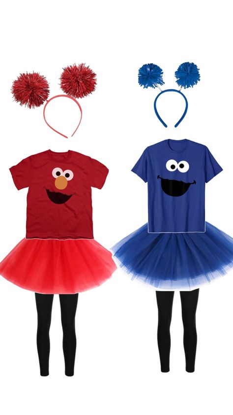 Elmo And Cookie Monster Costumes, Cookie Monster Halloween Costume, Monster Cookies Halloween, Elmo Dress, Elmo Costume, Cookie Monster Costume, Monster Costume, Elmo And Cookie Monster, Trunk Or Treat