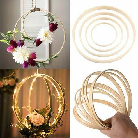 PRODUCT DESCRIPTION Versatile Decorative Bamboo Circle, for floral wreath, dreamcatcher or any other DIY craft. Features Color: As shown. Material: Bamboo. Size:As shown Packing list 10 x bamboo circle Diy Wedding Wreath, Floral Hoop Wreath, Boda Diy, Diy Projektit, Embroidery Tools, Navidad Diy, Floral Hoops, Wedding Wreaths, Sewing Party