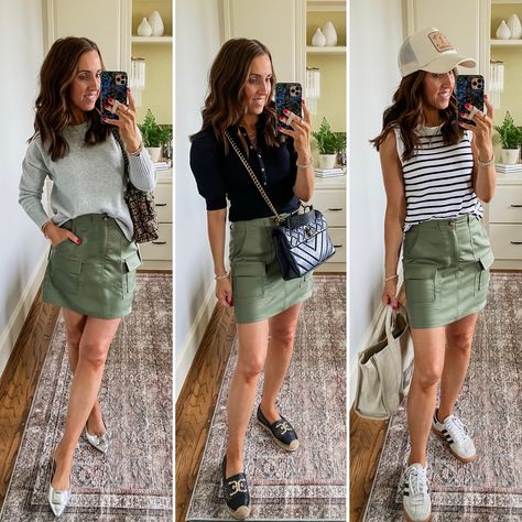 Cargo Skirt curated on LTK Olive Cargo Skirt Outfit, Olive Green Mini Skirt Outfit, Short Cargo Skirt Outfit, Olive Green Skirt Outfit, Green Cargo Skirt Outfits, Cargo Mini Skirt Outfit, Green Mini Skirt Outfit, Green Skirt Outfits, Green Cargo Skirt