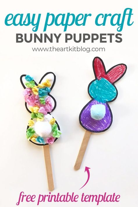 Free Bunny Puppet Templates Bunny Paper Craft, Easter Craft For Kids, Bunny Craft, Paper Bunny, April Art, Fun Easter Crafts, Diy Ostern, Easy Easter Crafts, Easter Bunny Crafts