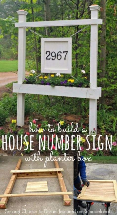 DIY House Numbers - House Number Sign With Planter Box - DIY Numbers To Put In Front Yard and At Front Door - Architectural Numbers and Creative Do It Yourself Projects for Making House Numbers - Easy Step by Step Tutorials and Project Ideas for Home Improvement on A Budget http://diyjoy.com/diy-house-numbers Ranch Makeover, House Numbers Diy, Number Ideas, Driveway Entrance, Build A House, Diy Planter Box, Diy Monogram, Address Signs, Signs Diy